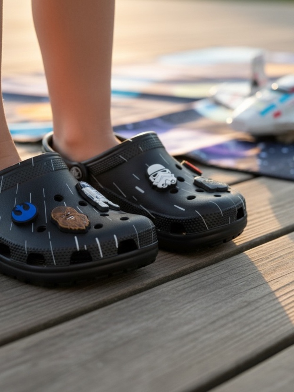 Crocs x Star Wars Hyperspace Classic Clog Kids J2 Black w/ Jibbitz NWT Rare - Picture 7 of 7
